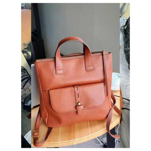 S Fossil Hunter Brown Leather Backpack SHB2695210 Brass Hardware NWT $180 Retail main image 5